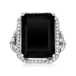 black onyx and white topaz ring in sterling silver